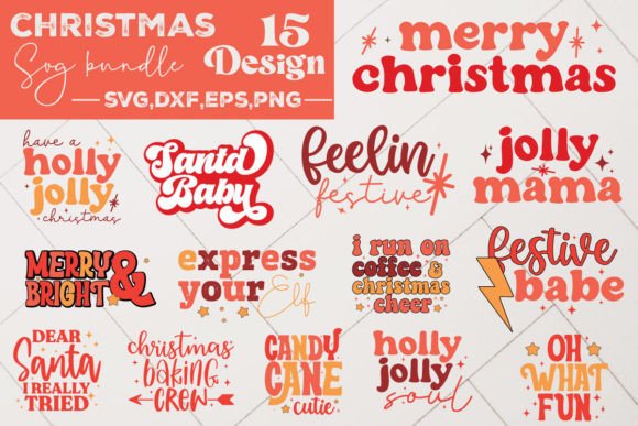 Christmas SVG Bundle, Retro Christmas Graphics